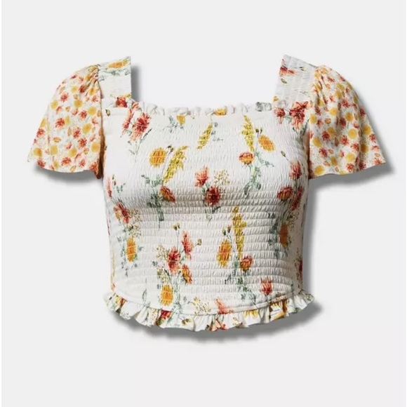 Torrid Floral Smocked Square Neck Flutter Sleeve Peplum Top - Picture 5 of 8